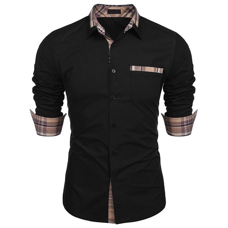 Men's Solid Color Shirt with Lapel Long Sleeved Button Up Shirts (men’s)