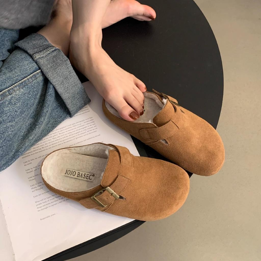 Mori retro velvet Boken shoes half slippers women's outerwear 2025 autumn and winter new thick-soled ugly cute fluffy slippers