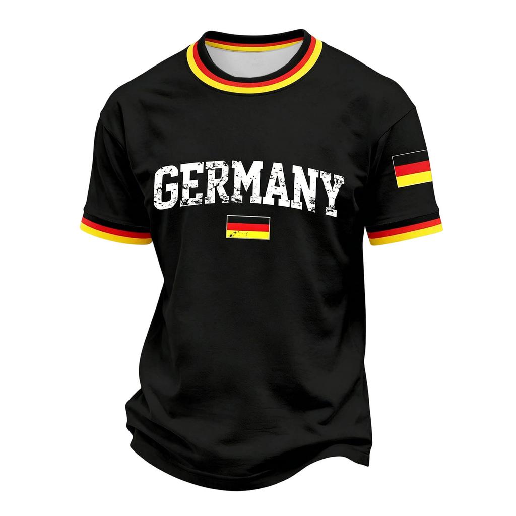 Men's Casual Printed Crew Neck Lightweight Breathable Short Sleeve Shirt Soccer Ball Graphic Germany Flag Inspired Design