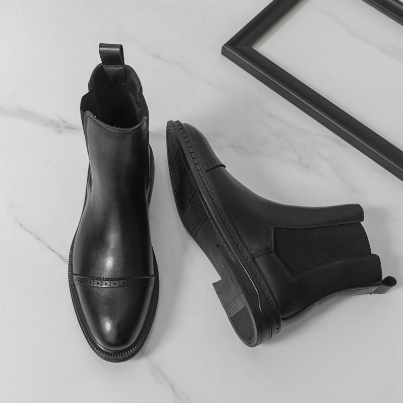Business Chelsea Boots Comfortable Men'S Casual High Top Shoes Fashion Ankle Boots Classic Handmade Leather Botas Walking Shoes
