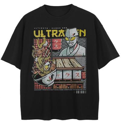 Streetwear Japanese Anime Graphic T-Shirt Cotton Washed Black Tshirt Unisex Tops Tees Summer Short Sleeves T Shirt