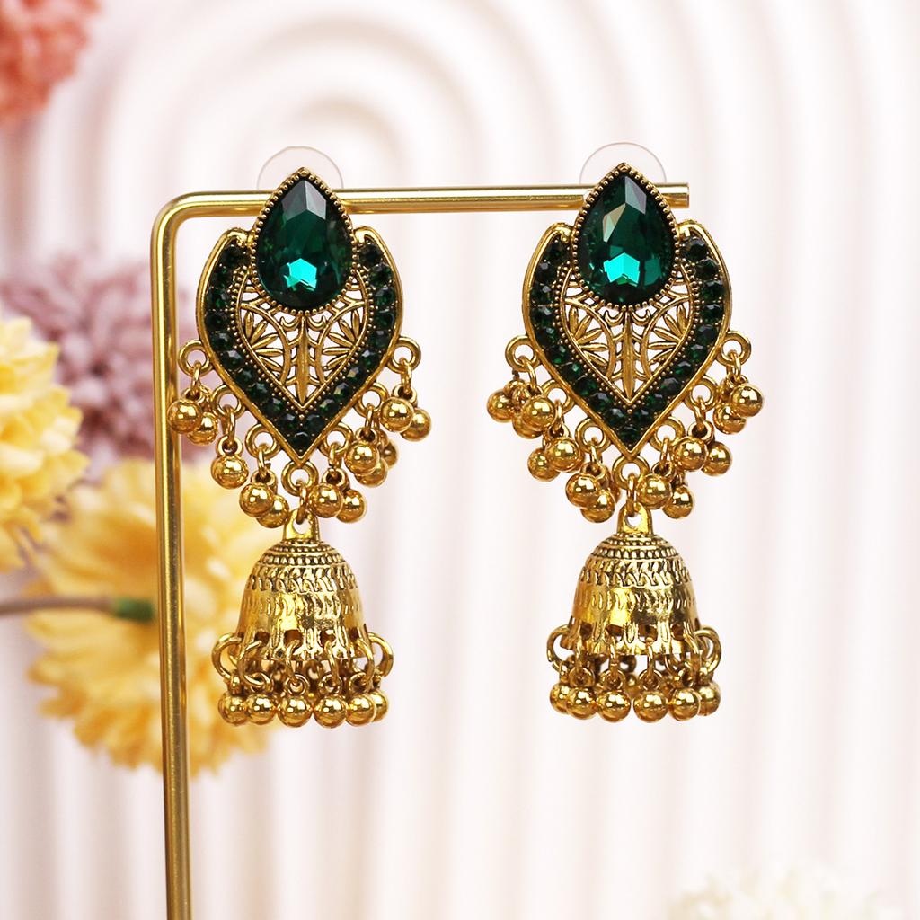Retro Diamond-Encrusted Bells, Water Drop Ear Hooks, Light Luxury Bohemian Style Fashion Temperament Earrings