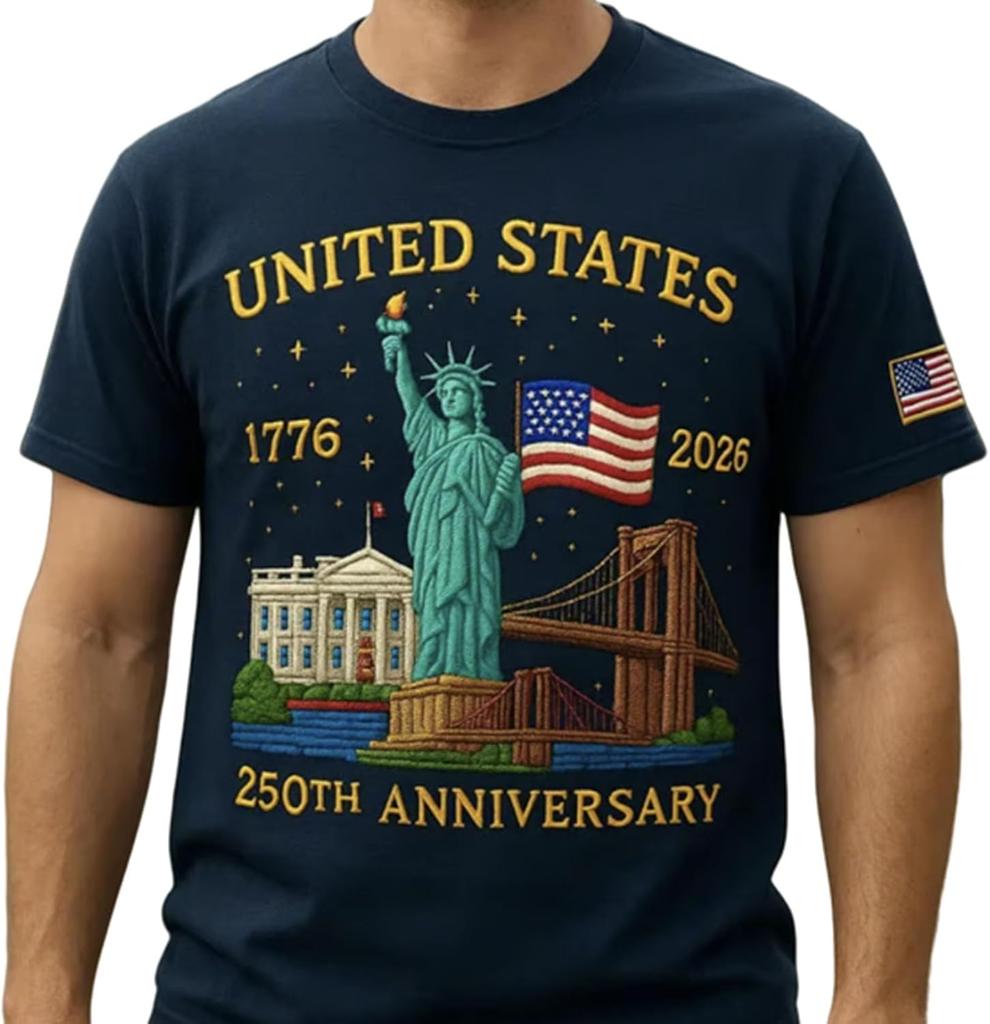250th Edition TShirt States 250 Years Flag Statue of Liberty TShirt for Men Women High Quality Cotton Regular Short Sleeve