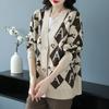 Women's Plus Size Knitted Cardigan Sweater Spring Autumn V-Neck Printed Knit Sweater Jacket Casual Loose Knit Jacket