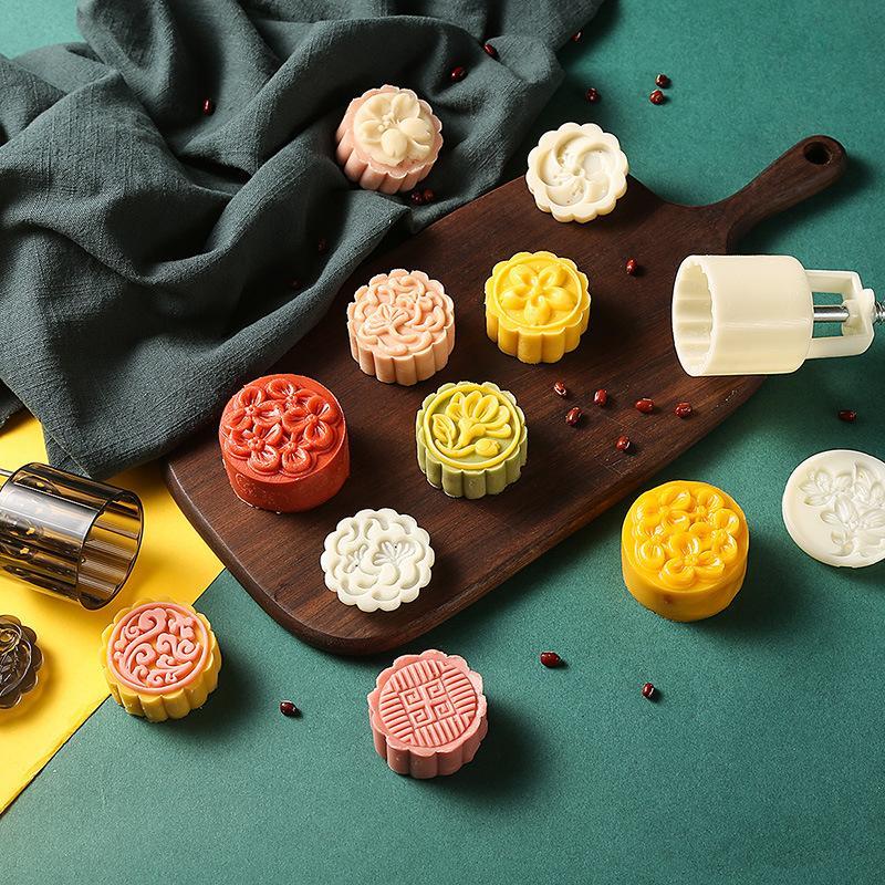 1 Set Diy Mooncake Mold Plastic Hand Press Pastry Mold Mung Bean Cake Embossing Kitchen Baking Tool Cookie Moon Cake Cutter