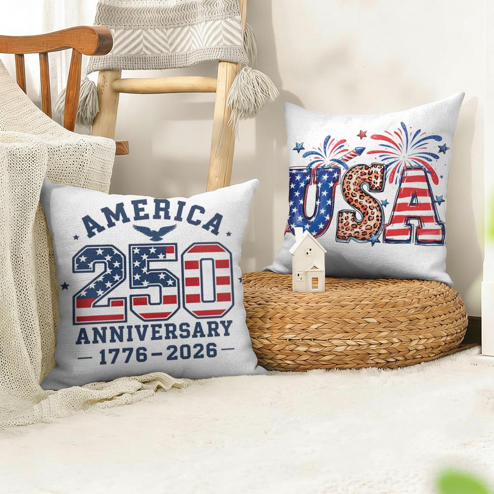happy Anniversary of the US Cushion Cover Natural Linen Organic Fabric DoubleSided Printing Sofa Home Decor Gift Pillow Cover