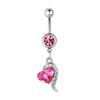 Shiny Rhinestone Dangle Love Heart Barbell Navel Belly Bar Button Ring Piercing