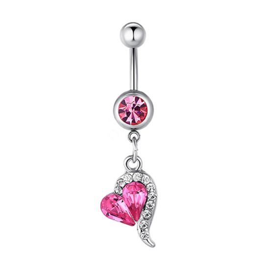 Shiny Rhinestone Dangle Love Heart Barbell Navel Belly Bar Button Ring Piercing