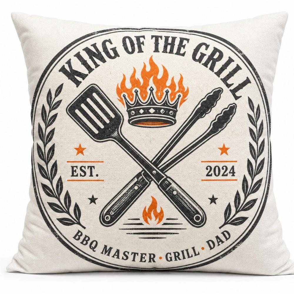 King Of The Grill Throw Pillow With Zipper Cover, Vintage Bbq Dad Cushion, Father'S Day Gift, Grilling Home Decor, 7 Sizes