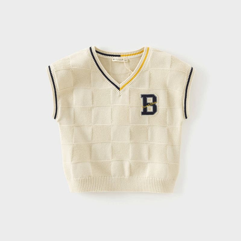 David Bella Kidsren s Knitted Vest 2026 Spring New Style Boys  Pure Cotton Sweater Vest Preppy Style Vest Apricot [Ready in Stock] 120
