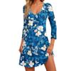 Women's Fashionable Casual V-Neck Floral Print Pocket Seven Quarter Sleeve Dress