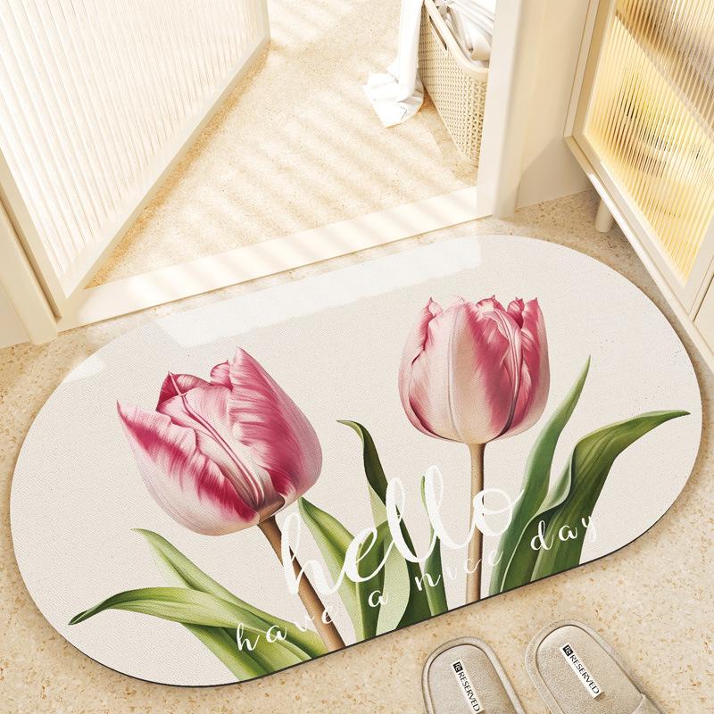 VIKAMA Fresh Romantic Flower Diatomite Living Room Bathroom Toilet Door Carpet Non-slip Durable Home Decoration