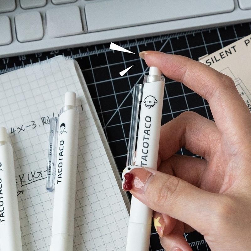 Set 4 buc Pixuri Silențioase Design Desene Animate TacoTaco 0.5mm Pix cu Gel Negru cu Uscare Rapidă pentru Scris Birou Școală