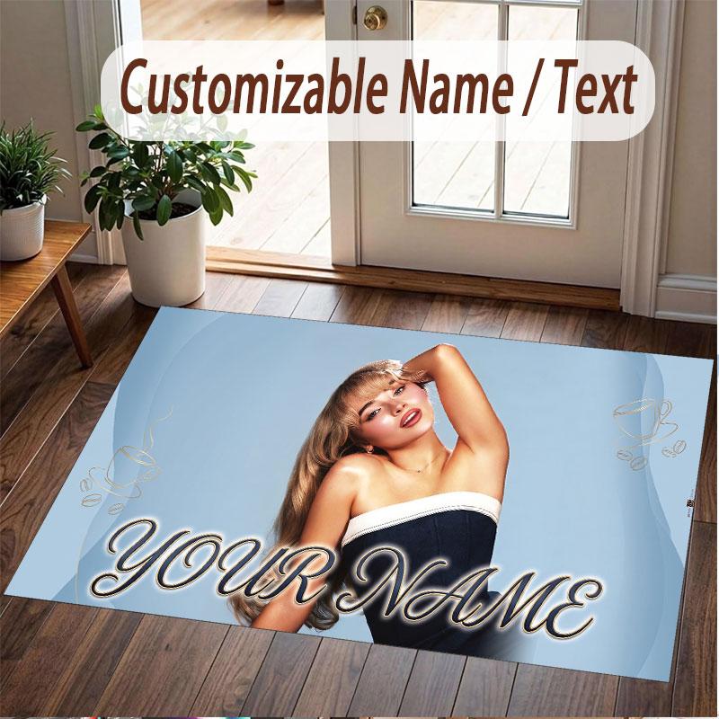 Custom Name Crystal Velvet Rug,Sabrina Carpenter Comfortable Anti Slip Floor Mat For Room Decoration