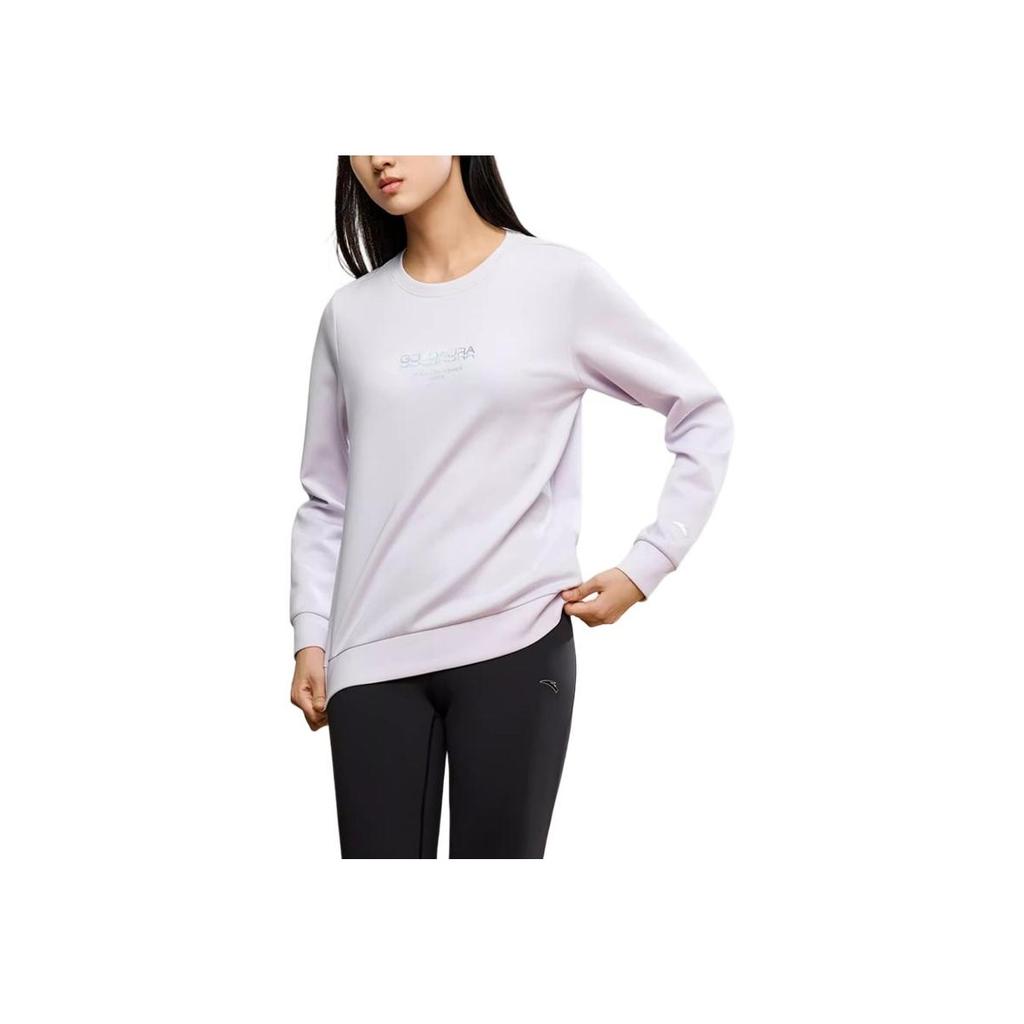Anta Training Series Letter Round Neck Pullover Sports Long Sleeve Sweatshirt Women Sweatshirt Light-Purple 162447740-1