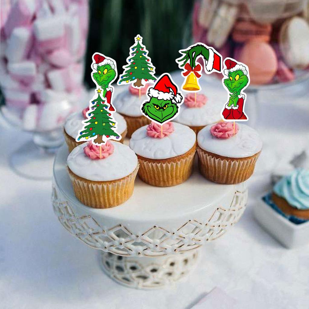 Red Green Merry Christmas Cake Topper And Christmas Cupcake Toppers Set Xmas Holiday Cupcake Picks Christmas Party Cake Supplies Decoration