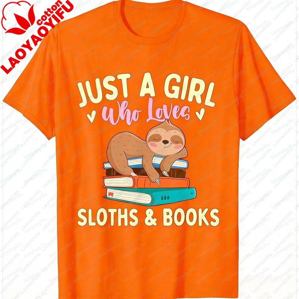 Summer Unisex Fashion Short Sleeve TShirt Sloth and Book Lover Reading Design Stylish Unisex TShirt for Casual Everyday Outfits Tees