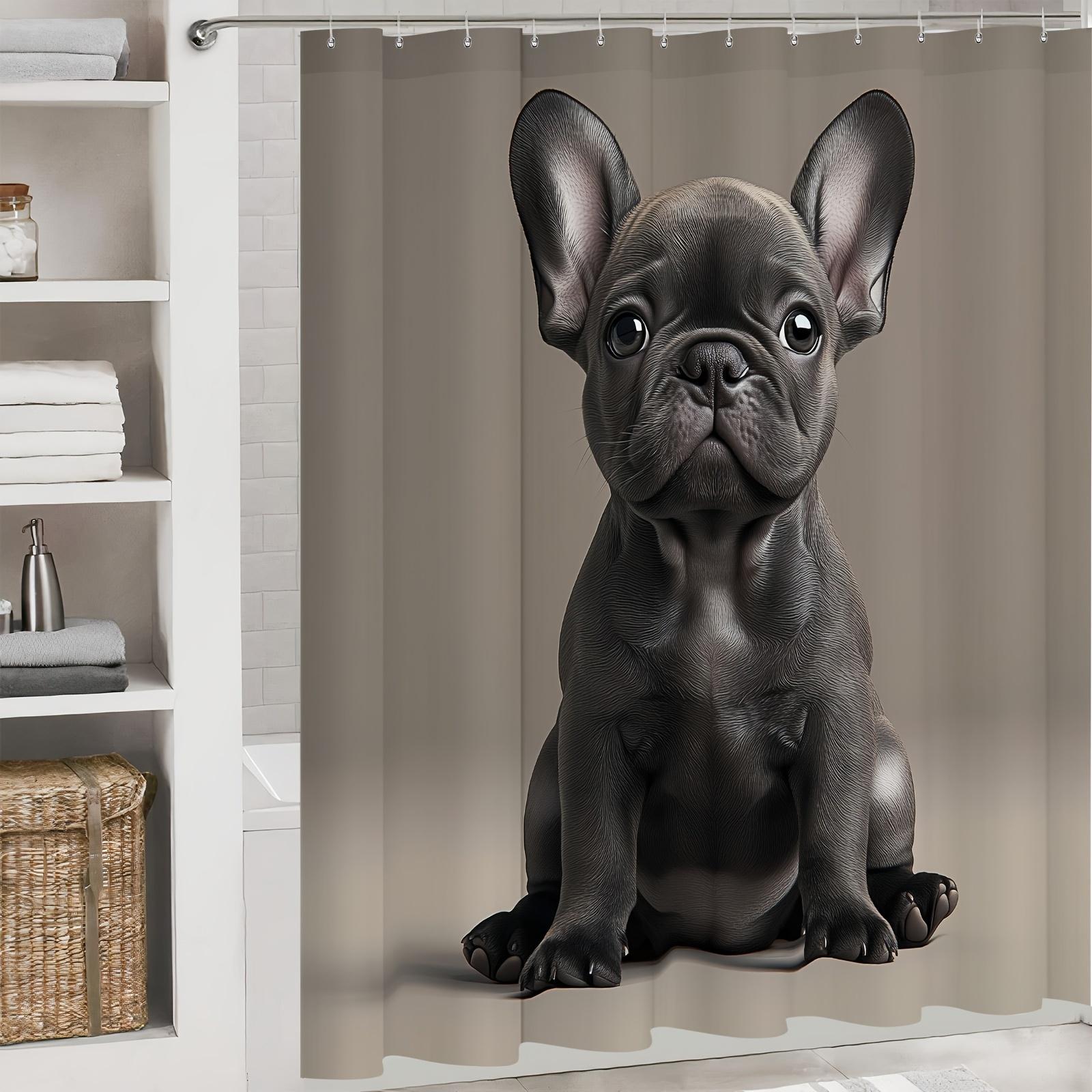 

1Pc Shower Curtain - Adorable Black French Bulldog Puppy With Big Ears And Expressive Eyes Waterproof W60H190(CM)-1 Pcs