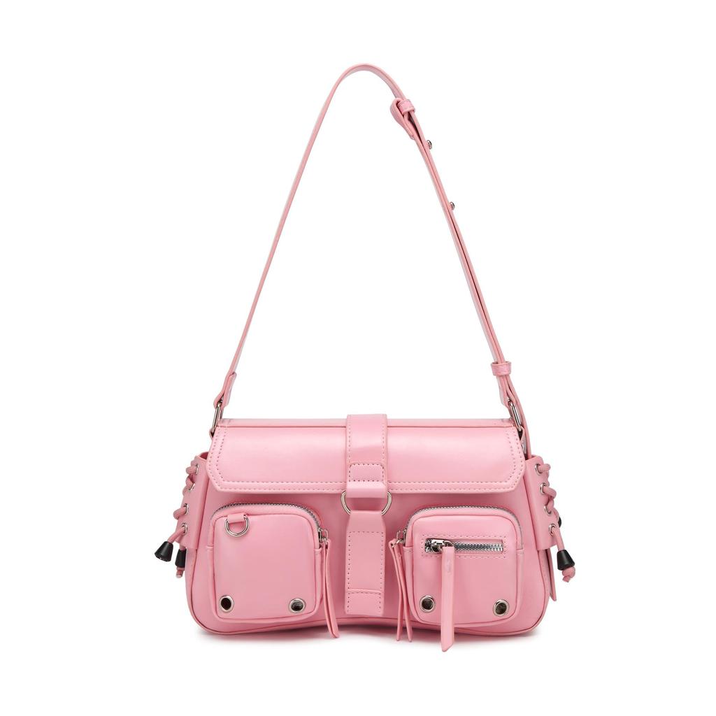 Trendy Textured Baguette Underarm Bag - 2024 Niche Design Shoulder & Messenger Motorcycle Bag for Women