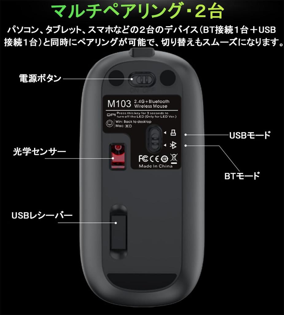 [Multi-Connection & Backlit] Wireless Mouse with Dual 2.4GHz and Bluetooth 5.1 Connections, Slim, Rechargeable Type-C, Simultaneous Connection with