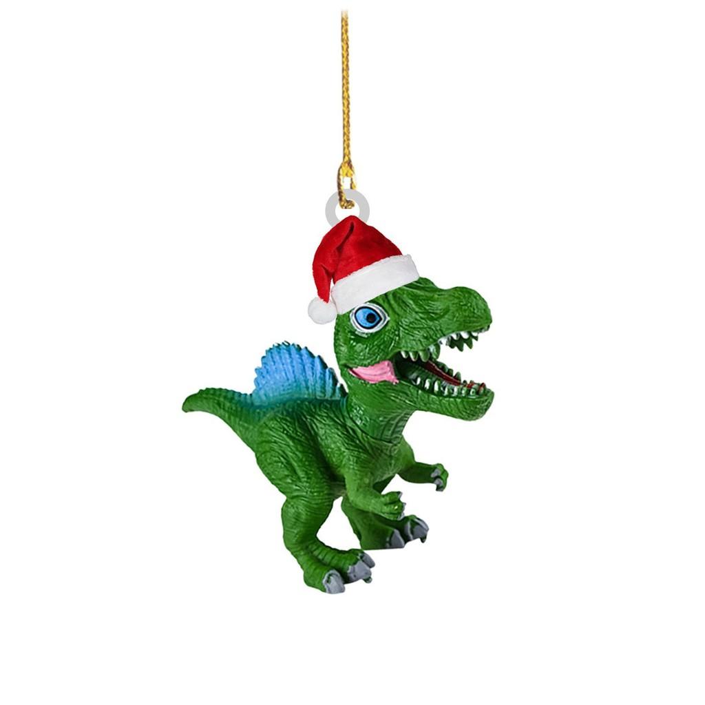 Festive Flat Dinosaur Acrylic Christmas Ornament Cheerful Vehicle Decoration Gift For All Ages