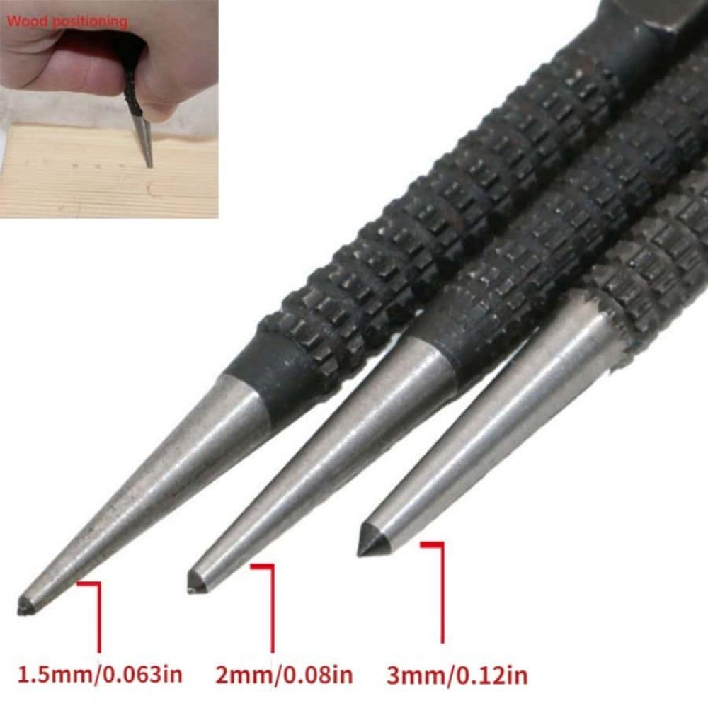 3pcs Non-Slip Center Pin Punch Set High-carbon Steel Center Punch for Alloy Steel Metal Wood Drilling Tool