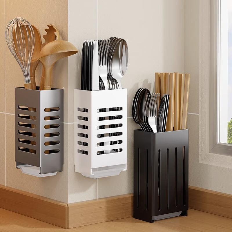 Huxiansen Stainless Steel Chopstick Holder, Kitchen Utensil Storage Rack, Wall-Mounted Chopstick Cage, Spoon Organizer Box for Home Use