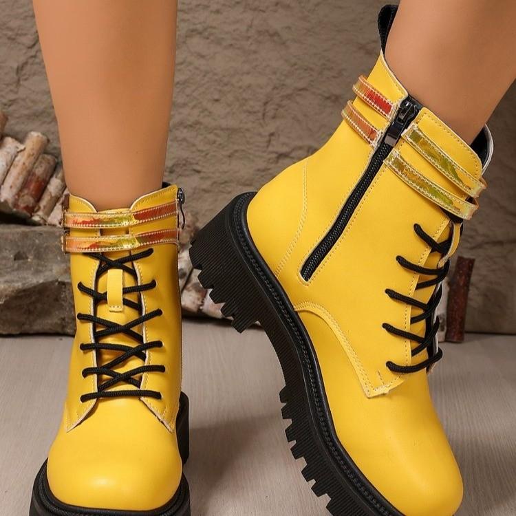 Booties Fashion British Platform Retro Casual Comfort Round Toe Boots for Women