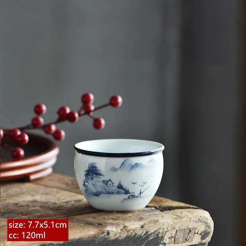 120ml Chinese Blue and White Porcelain Teacup Hand-painted Lotus Master Cup Porcelain Tea Bowl Tradition Tea Accessories 7.7X5.1CM   120ML