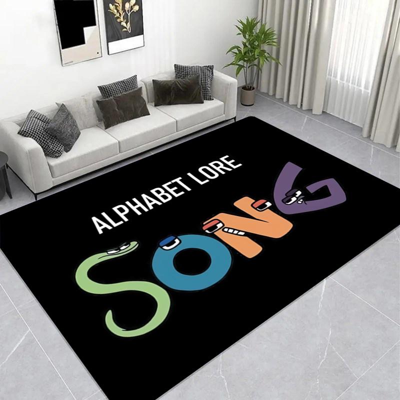 Colorful Cartoon Alphabet Characters Print Area Rug, Black Background Kids Floor Mat 40x60cm( 15x23in )
