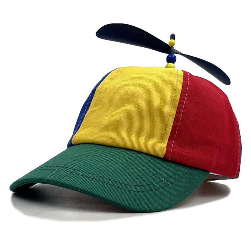Parent-Child Matching Hats Baseball Caps Sun-Shielding Duckbill Caps Rainbow Patchwork Top Propeller Hats