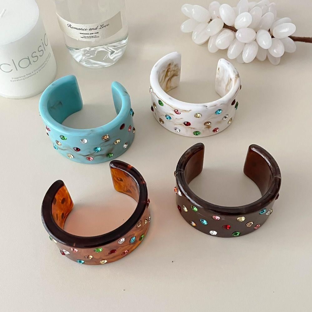 Vintage C-shaped Open Bracelet Resin Rhinestone Bracelet Temperament Chunky Bangle  Women