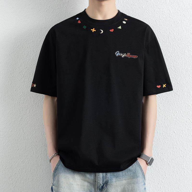 T-shirt Men's Spring Loose Five-quarter Sleeve Round Neck Short-sleeved T-shirt