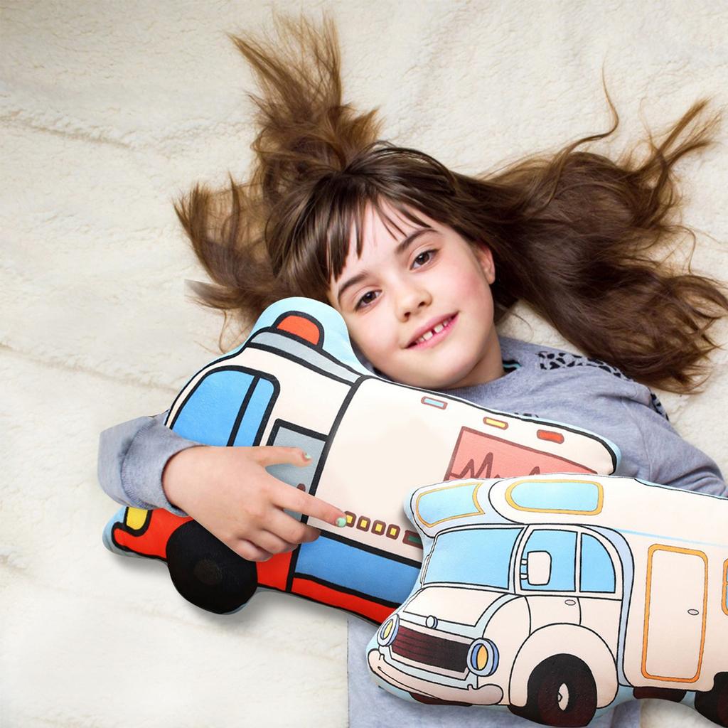 Cartoon Car Pillow, Creative Transportation Printed Double-Sided Plush Toy, Children'S Room Early Education Pillow