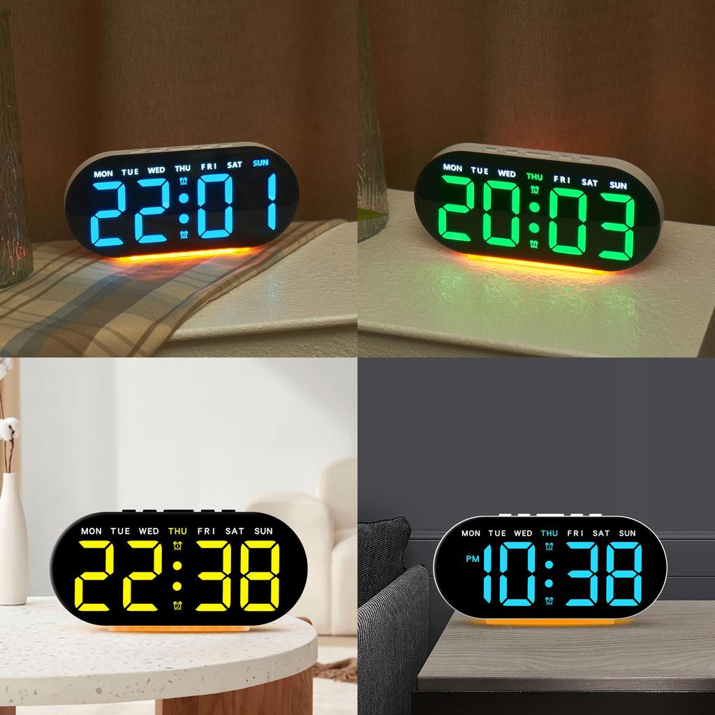 שעון לילה רב-תכליתי LED עם תצוגת טמפרטורה, תאריך ואזעקה לקישוט חדר השינה