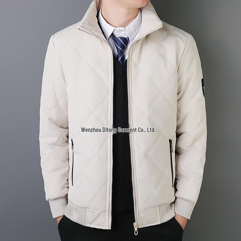 2025 Men s Stand-Up Collar Cotton Coat: Warm, Velvet-Lined, Diamond Pattern for Autumn/Winter 2XL