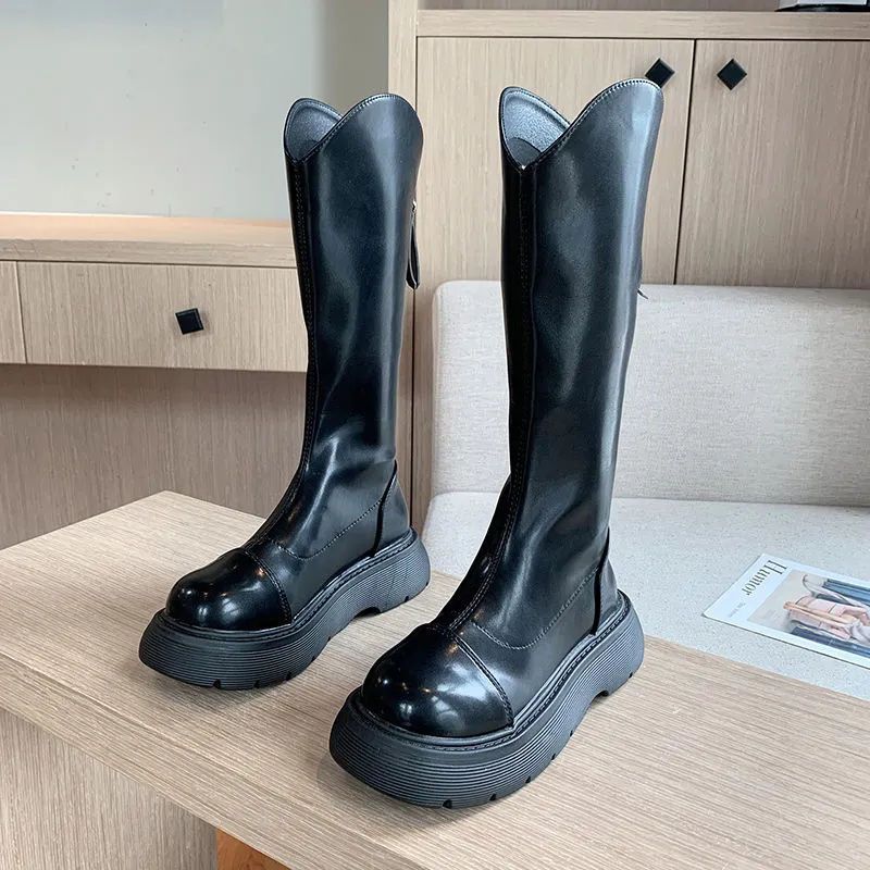 Popular long boots women's white knight boots 2025 spring and autumn new cigarette long boots thick-soled thin high boots