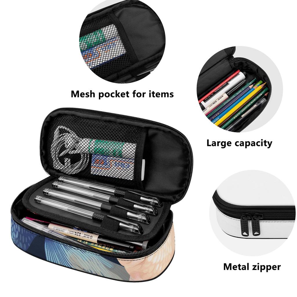Pencil Pouch Durable 300D Polyester Spacious Storage Secure Zipper with Main Compartment Mesh Pocket and Pen Slots for Boys Girls