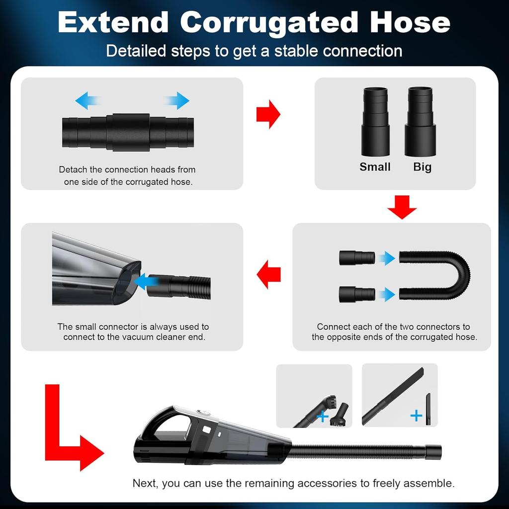 Car Vacuum, Portable Vacuum Cleaner with Powerful 7000PA Suction, DC 12V Power 16.4Ft Cord Wired Vacuum Cleaner, LED Light, Car Accessories for