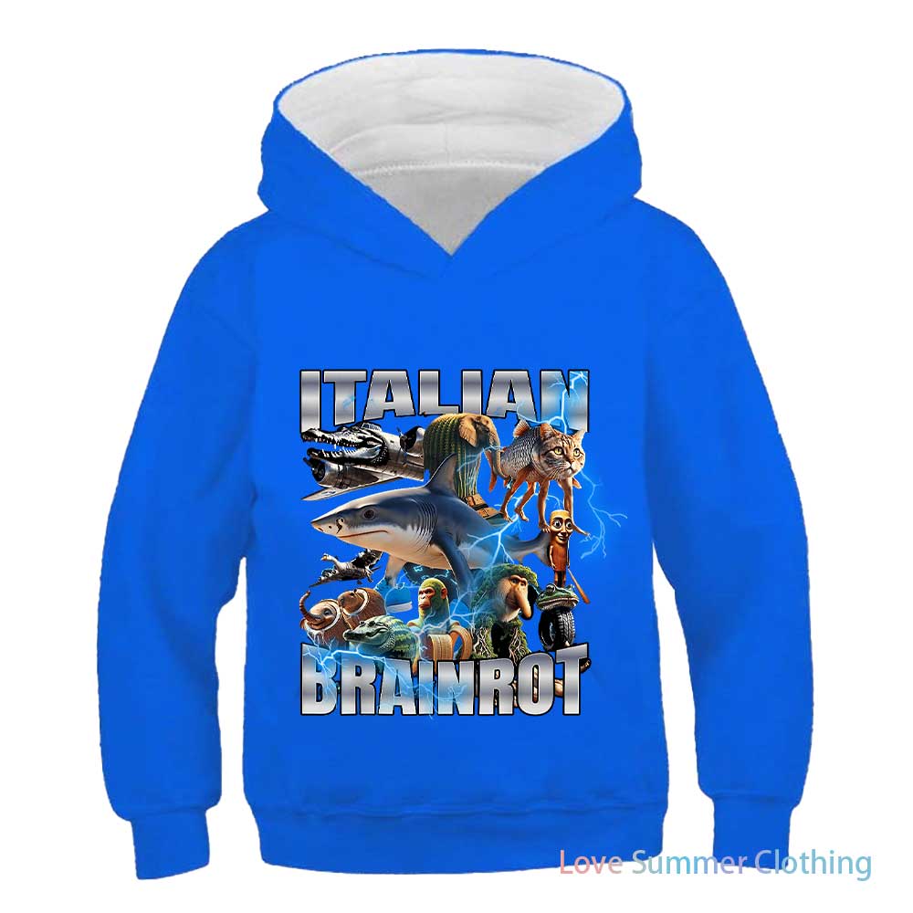 2025 Italian Brainrot Funny Kids Hoodie Boy’s Tralalero Tralala Tung Tung Sahur Bombardiro Crocodilo Brr Brr Cappuccino Hoodie
