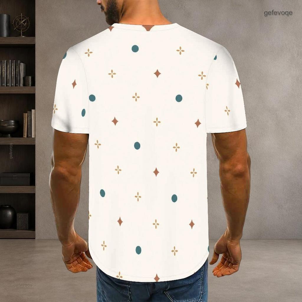 Men Plus Size Round Neck Short Sleeve Geometric Printed T Shirt Casual Straight Hem Pullover