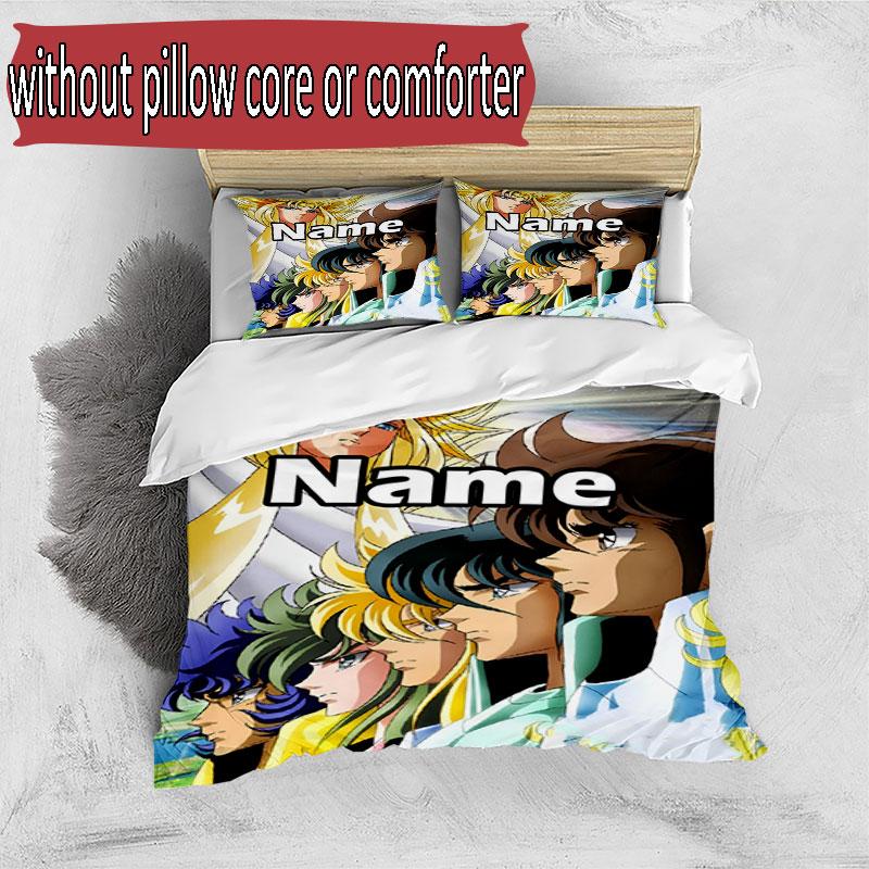 3pcs Duvet Cover Set (1*Duvet Cover + 2*Pillowcase, Without Core), Custom Name Saint Seiya Pattern Bedding Set, Home Bedroom Decor Gift