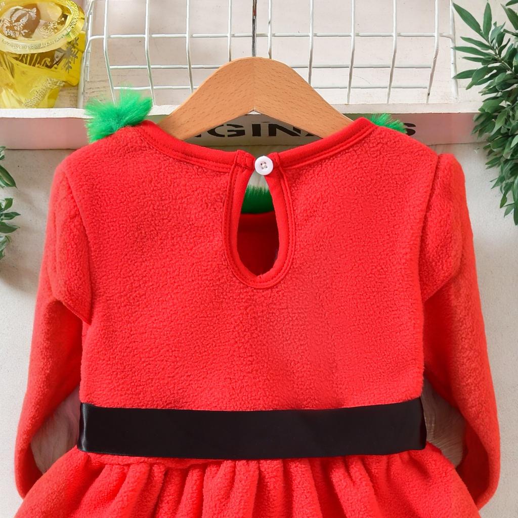 Dívčí vánoční párty kostým šatů s falešnou patchworkovou aplikací