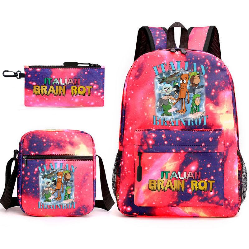 Cartoon abstract Shanhaijing primary school students and teenagers backpack schoolbag tongtongsahur three-piece set L
