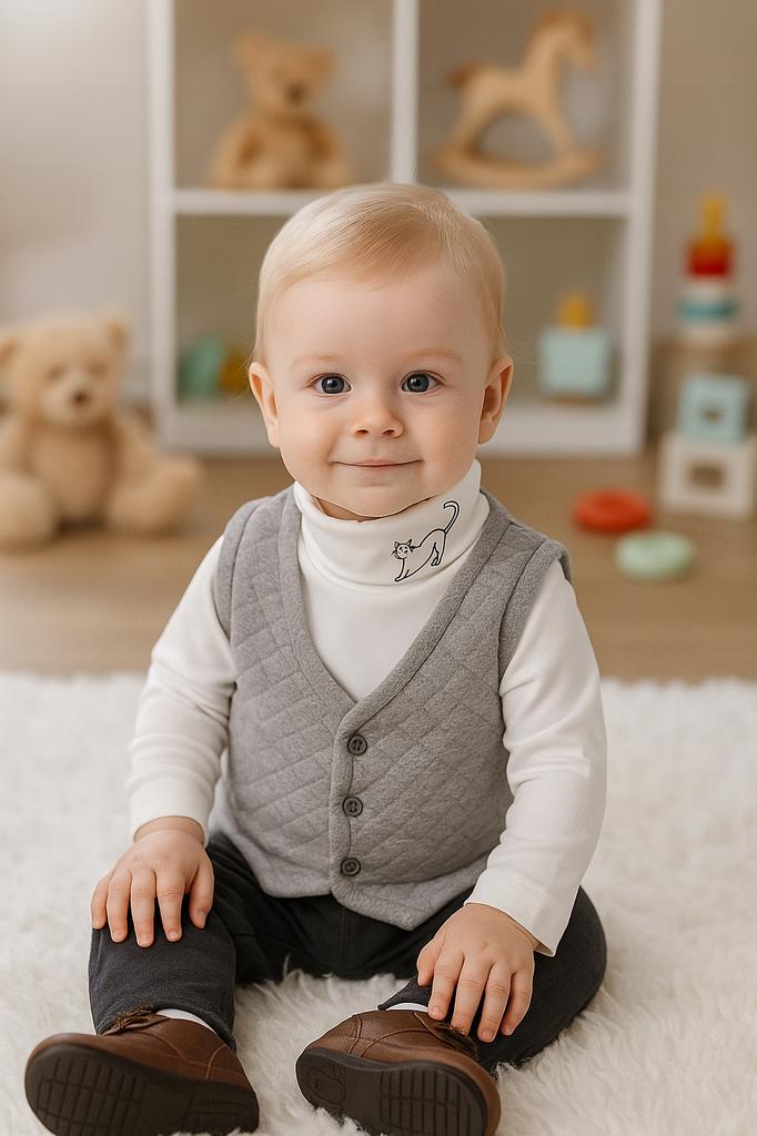 Baby 68 Turtleneck Sweatshirt Children' T-shirt Blouse with Print Ecru