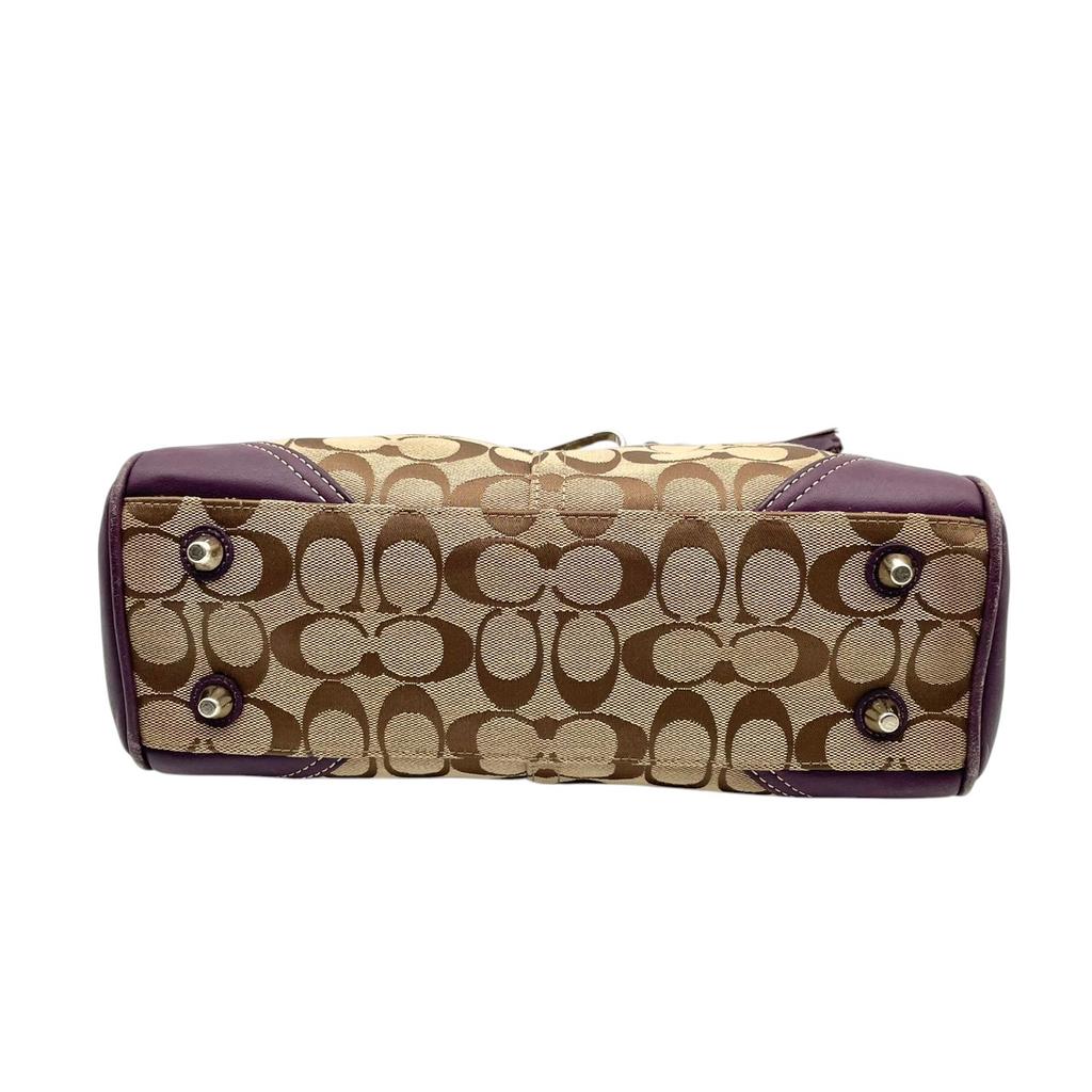 Used COACH Handbag Hamptons Signature CarryallHandbag beige/purple canvas/leather Women