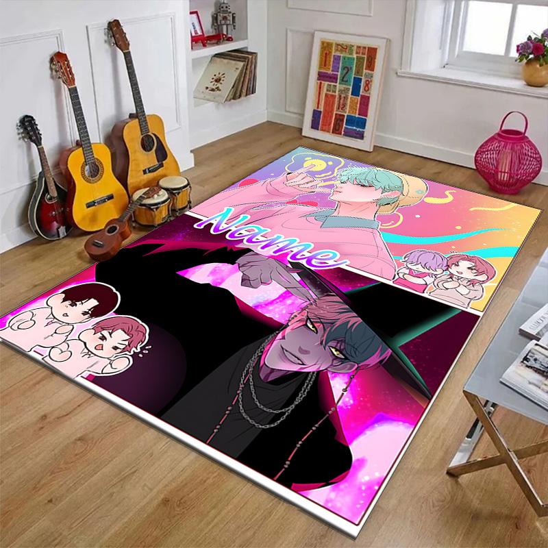 Custom KPop Demon Hunters Mat Personalized Name, Polyester Washable Indoor Entryway Rug, Gift for Christmas, Easter, Thanksgiving Day
