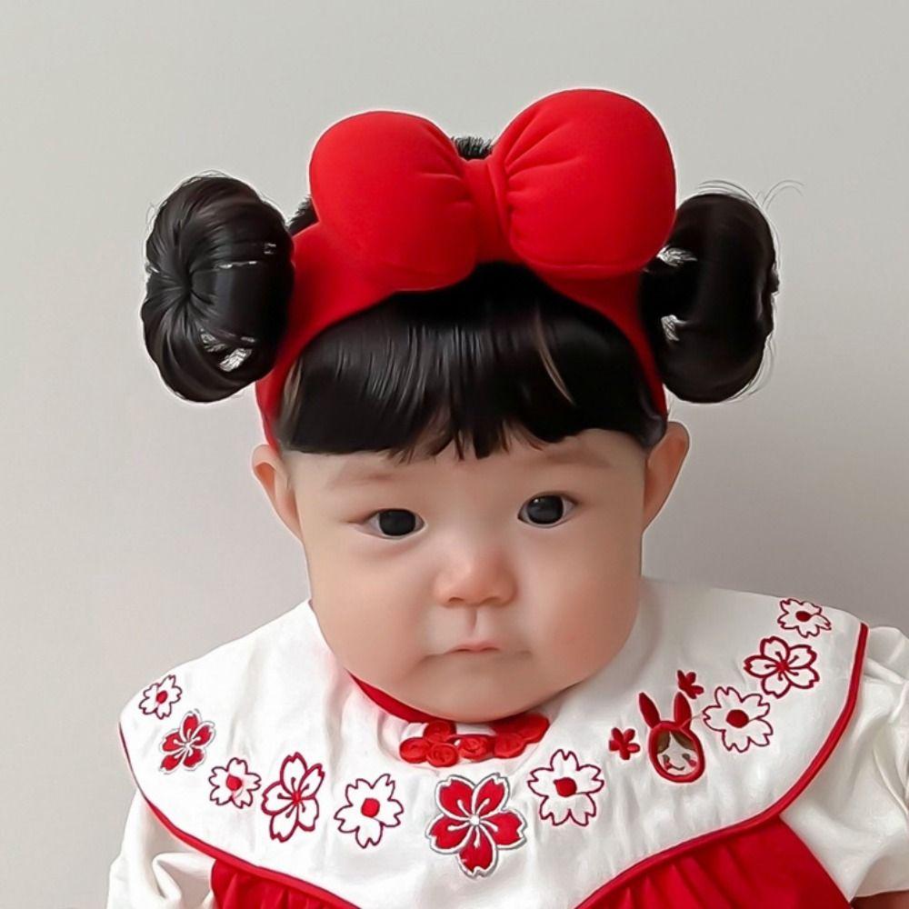 Cute Newborn Wig Headband Bowknot Bangs Chignons Headband Infant Hairpiece  Photography Props