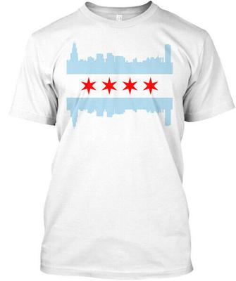 Chicago Flag Skyline Tee  Made In the USA Size S To 5XL Unisex T-Shirt