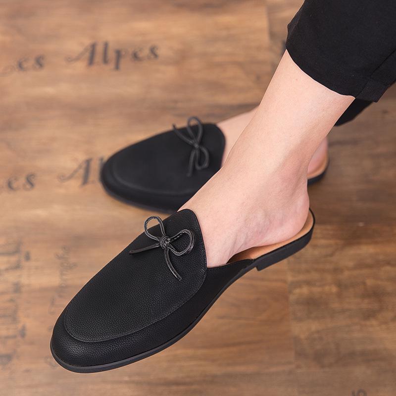 Men s Breathable Baotou Half-Slippers: Summer Pointed Toe Leather Driving Moccasins 41